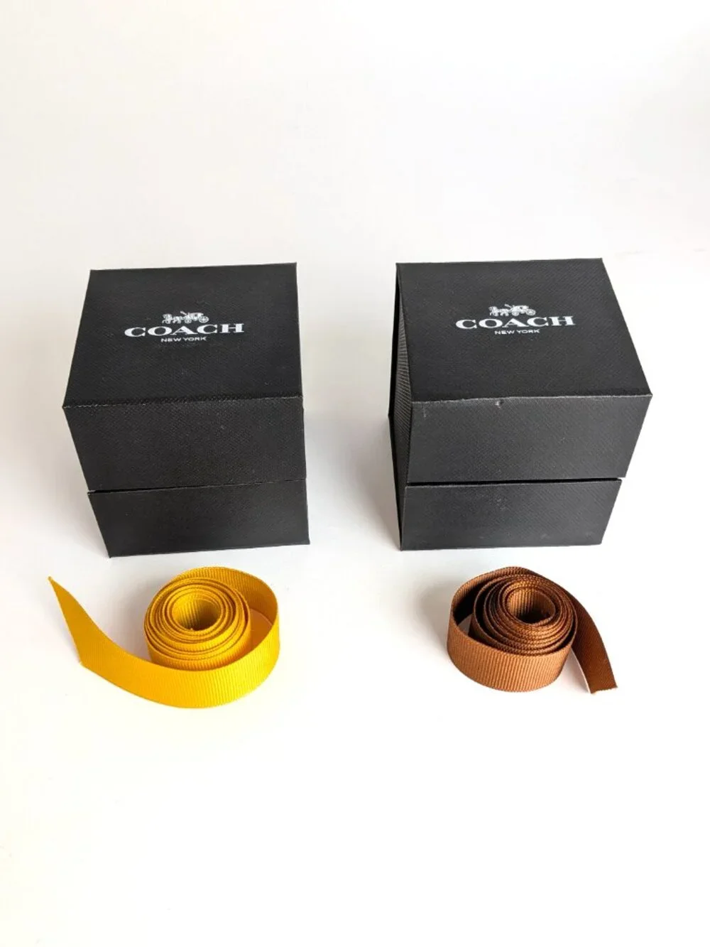 Set of 2 Coach Small Gift Boxes with Brown and Yellow Ribbons